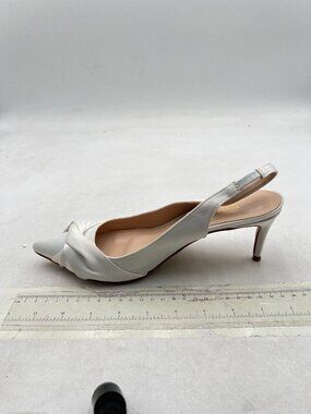 FSJ White Pointed Toe Slingback Pumps High Heel Elastic Strap, Daily Wear Shoes